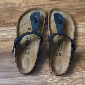 New Birkenstock Black Gizeh Leather Thong Sandals